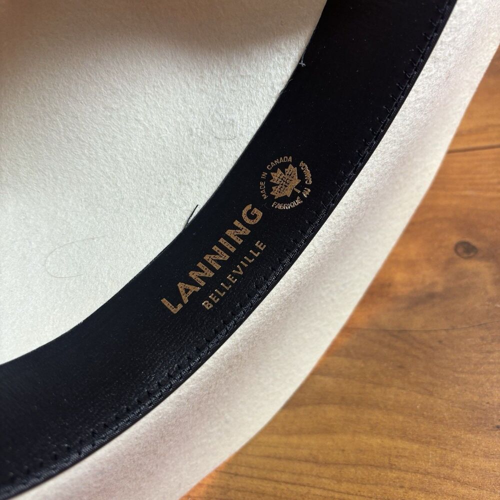 VTG Lanning Belleville Canada Wool Felt Western Cowboy Hat Cream Off-White 7 1/8 - Picture 6 of 11
